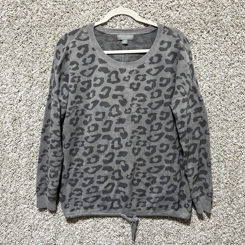 Barefoot Dreams Sweatshirt Women's S CozyChic Lite Wild Gray Leopard Pullover